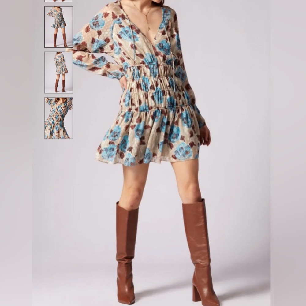 New Joie Women's Size M Aminah Silk Smocked A-line Mini Dress MSRP $428